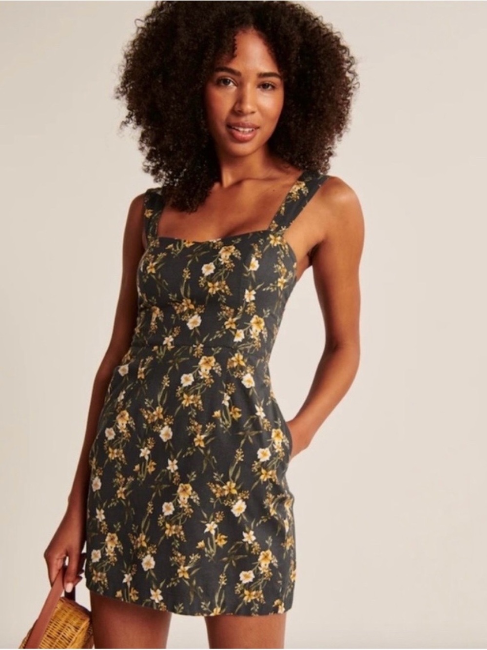 Abercrombie & Fitch Charcoal Mini Dress with Yellow Floral Print Size XS